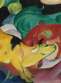 Ausschnitt Bild von Franz Marc: eine gelbe Kuh und dahinter ein rotes Kalb
